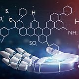 Roboterhand mit chemischen Verbundstoffen darüber